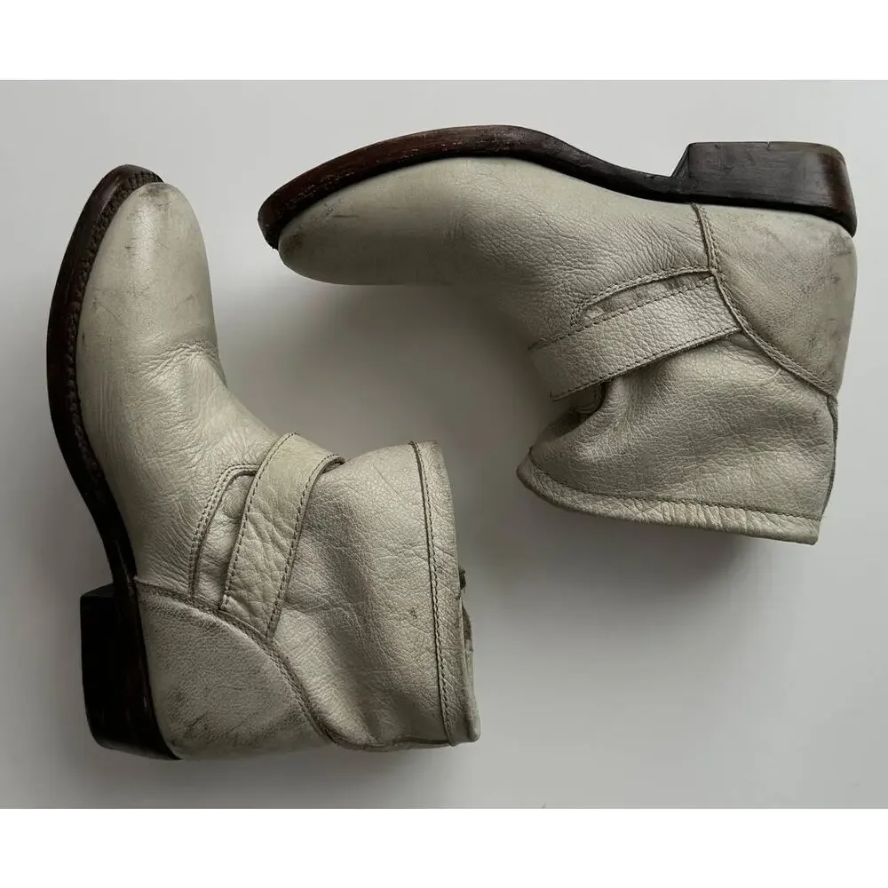 ASH Handmade Distressed‎ Moto Buckle Slouch Grey White Ankle Boots EU37 US 6
